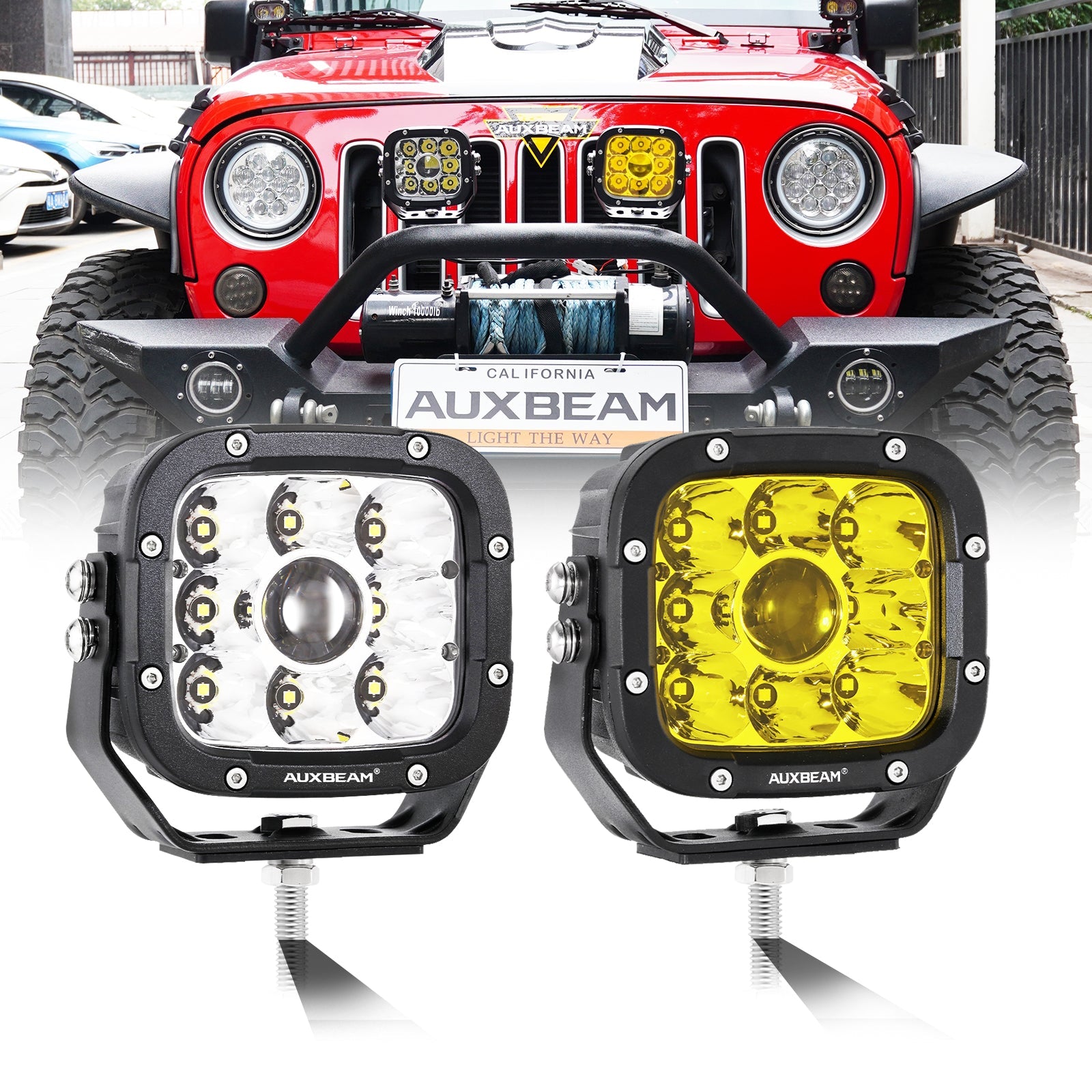 5 Inch 110W White/Amber LED Driving Lights Pods Light with Additional Amber Covers for SUV Jeep Ford Off-road Pickup Truck Tractor