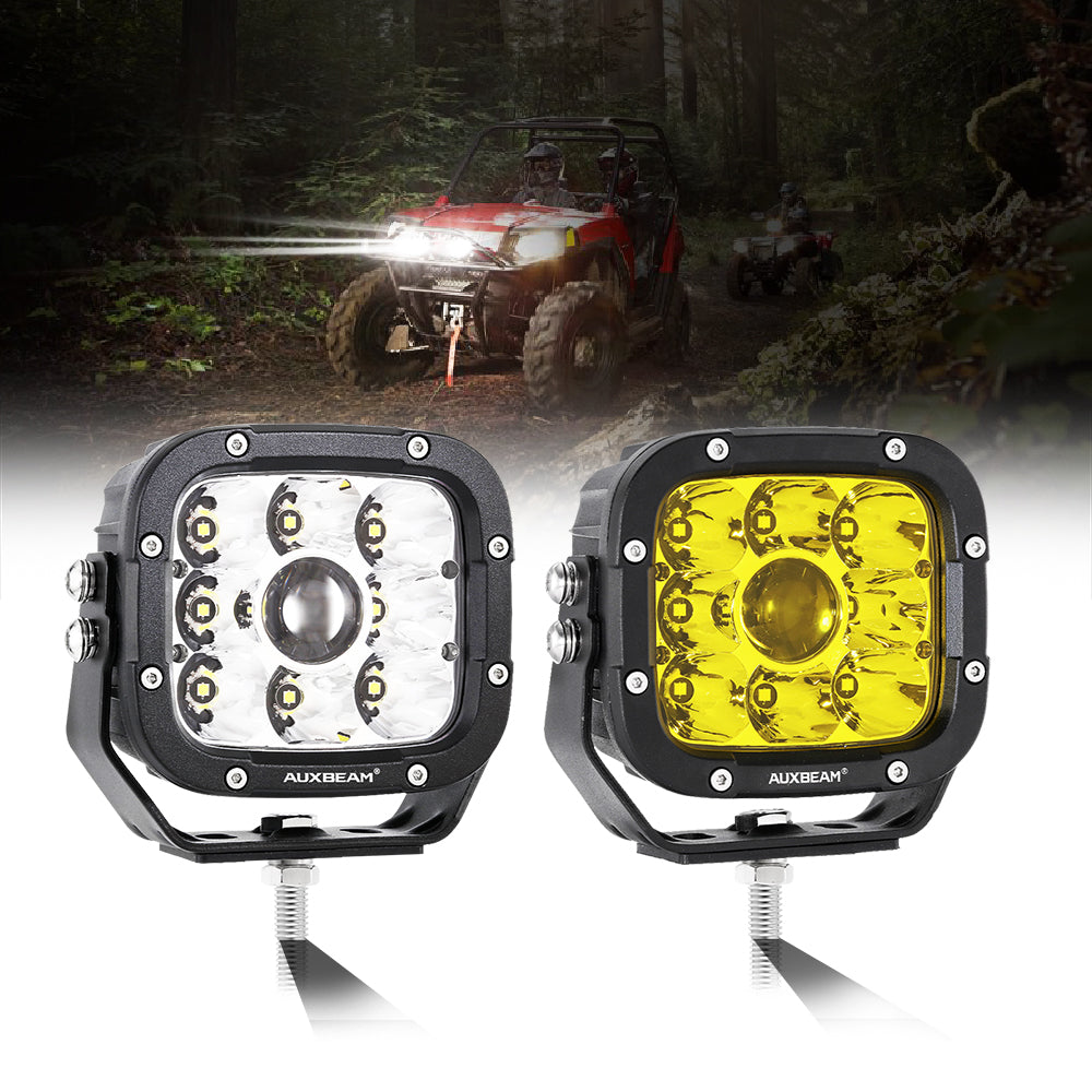 5 Inch 110W White/Amber LED Driving Lights Pods Light with Additional Amber Covers for ATV UTV SIDE BY SIDE 4X4