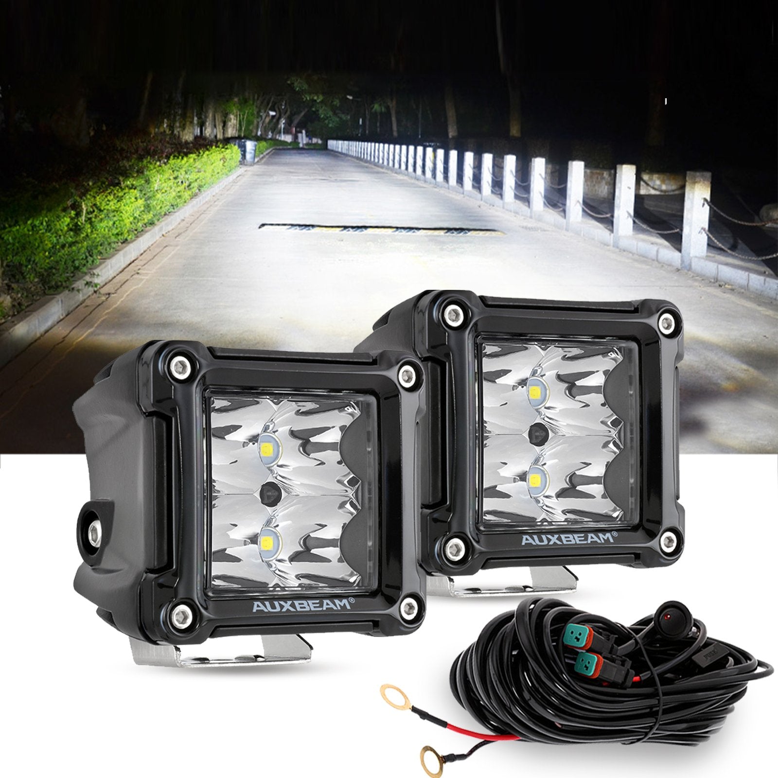NEW 3" LED Pods Light Spot/Flood Multicolor frame with wiring harness for JEEP