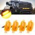 (4pcs/set) LED Front Hood Grille Lights Raptor Style Amber Light Fit for GMC Sierra 1500 2019-2021 (Amber Shell/ Smoked Shell)