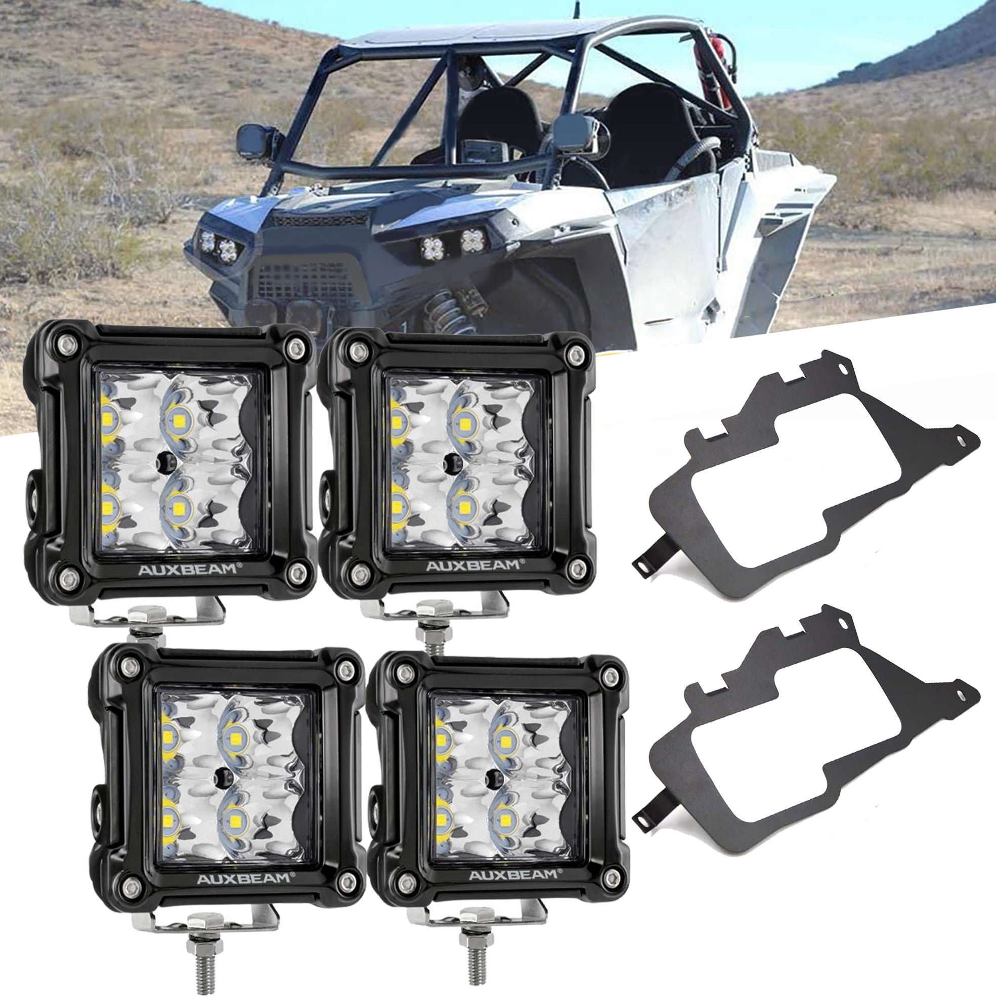 3 Inch LED Pods Light Spot/Flood Beam with Wiring Harness & LED Pod Lights Mounting Brackets Combo for 2014-2021 Polaris RZR 900 1000 £¦ TURBO RI