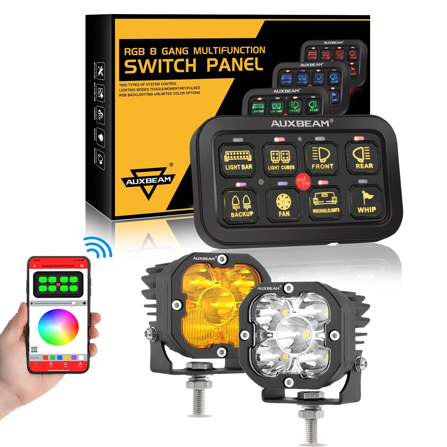 AR-800 RGB Switch Panel + 3 Inch LED Pods with White&Yellow Cover