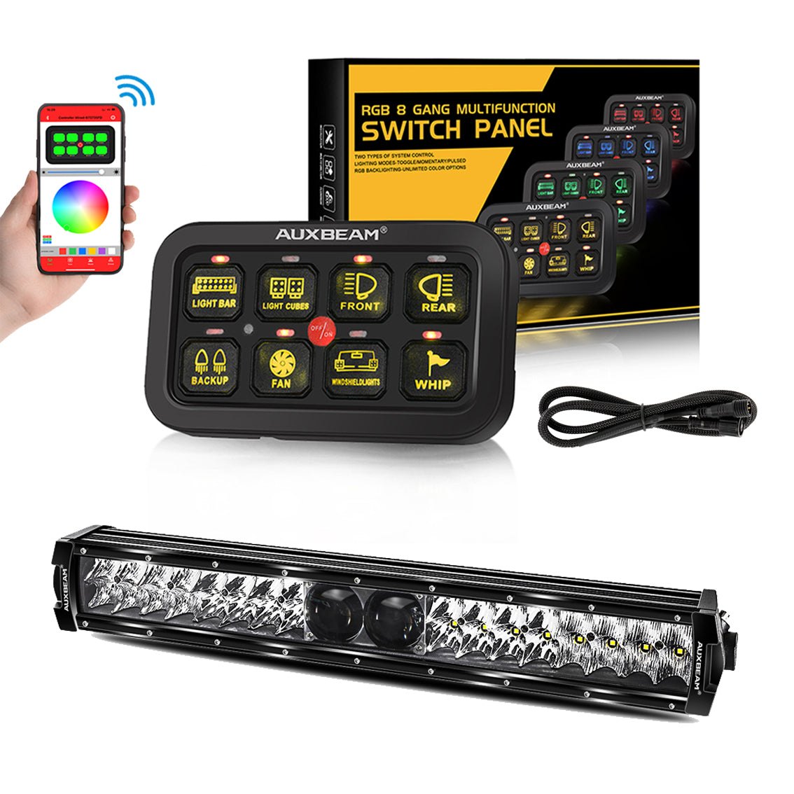 AR-800 RGB Switch Panel with APP+22 Inch 5D-PRO LED Light Bar, Toggle/ Momentary/ Pulsed Mode Supported