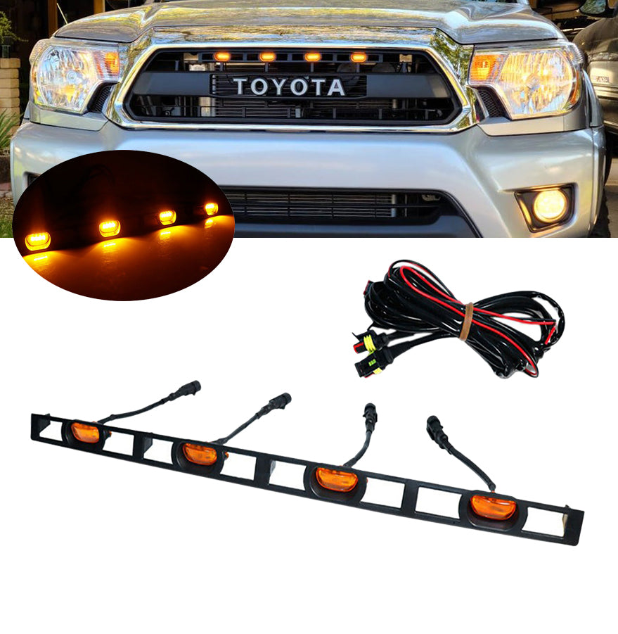 LED Front Hood Grille Light Amber Light Retrofit with Wiring Harness Fit for Toyota Tacoma TRD Pro 2012-2015 (Amber shell)