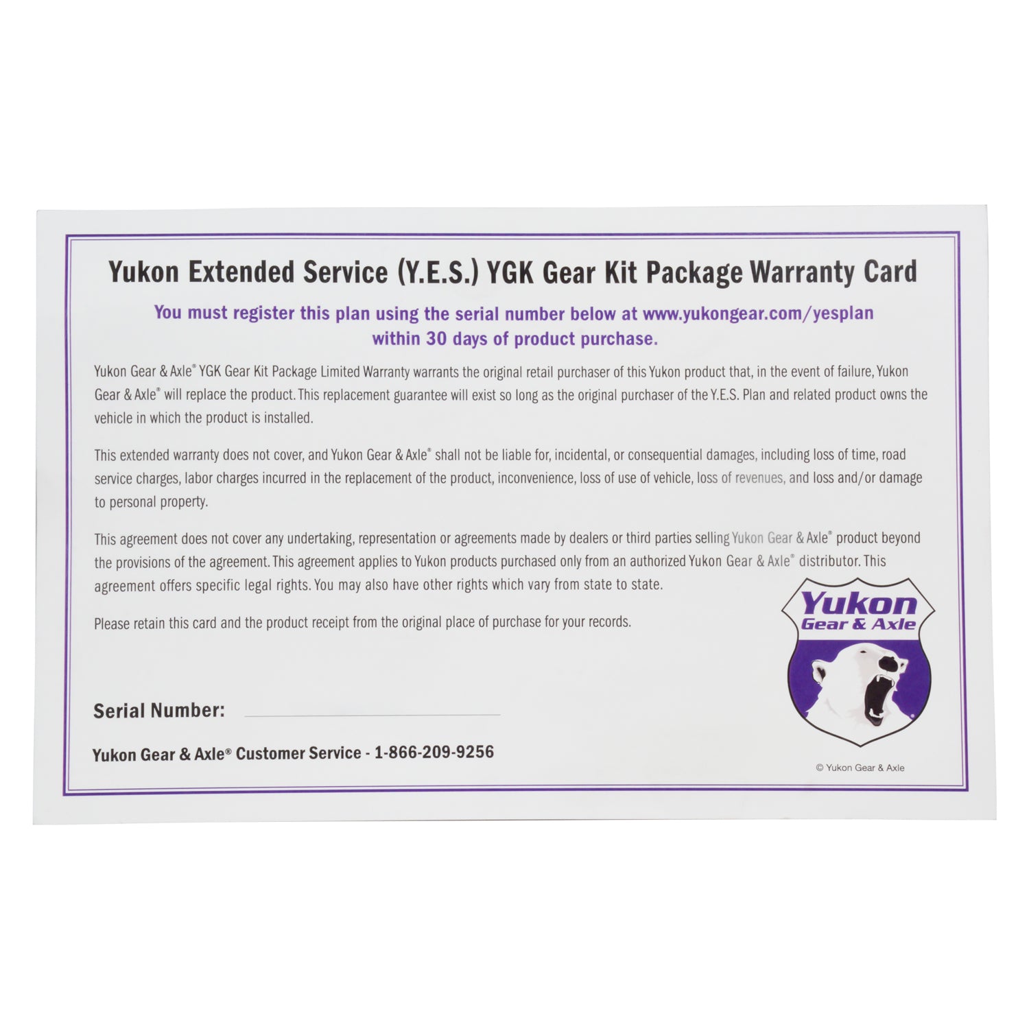 Extended Service (Yes) Plan Warranty For Gear Kits Y.E.S. Gear Kit - Extended Service Warranty Yukon Gear