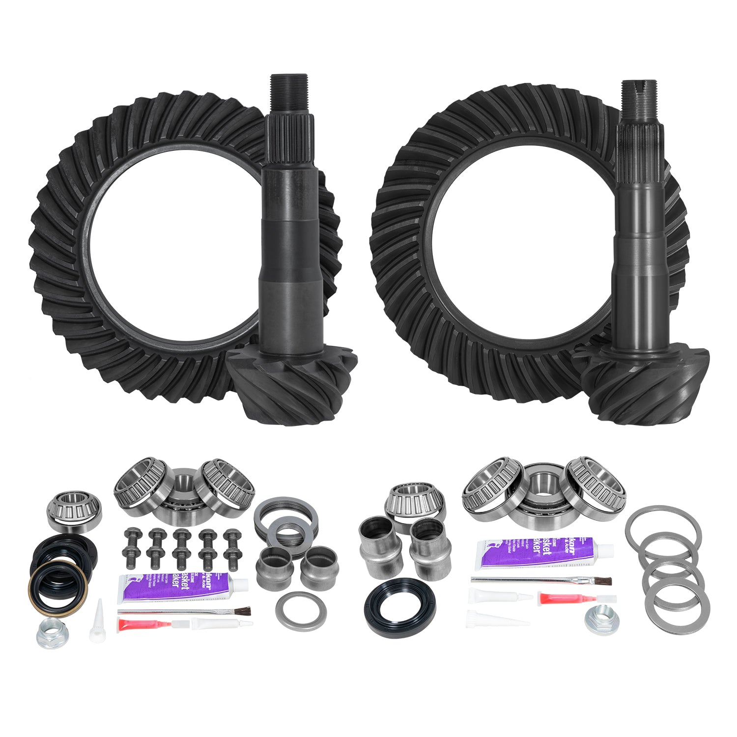 Ring & Pinion Gear Kit Package Front & Rear With Install Kits - Toyota 8.4/8 Inch IFS Toyota 05-15 Tacoma (8.4/8 Inch ifs) 4.30 Ratio Gear Package (Fits 3.91 & Up Front Case) Yukon Gear