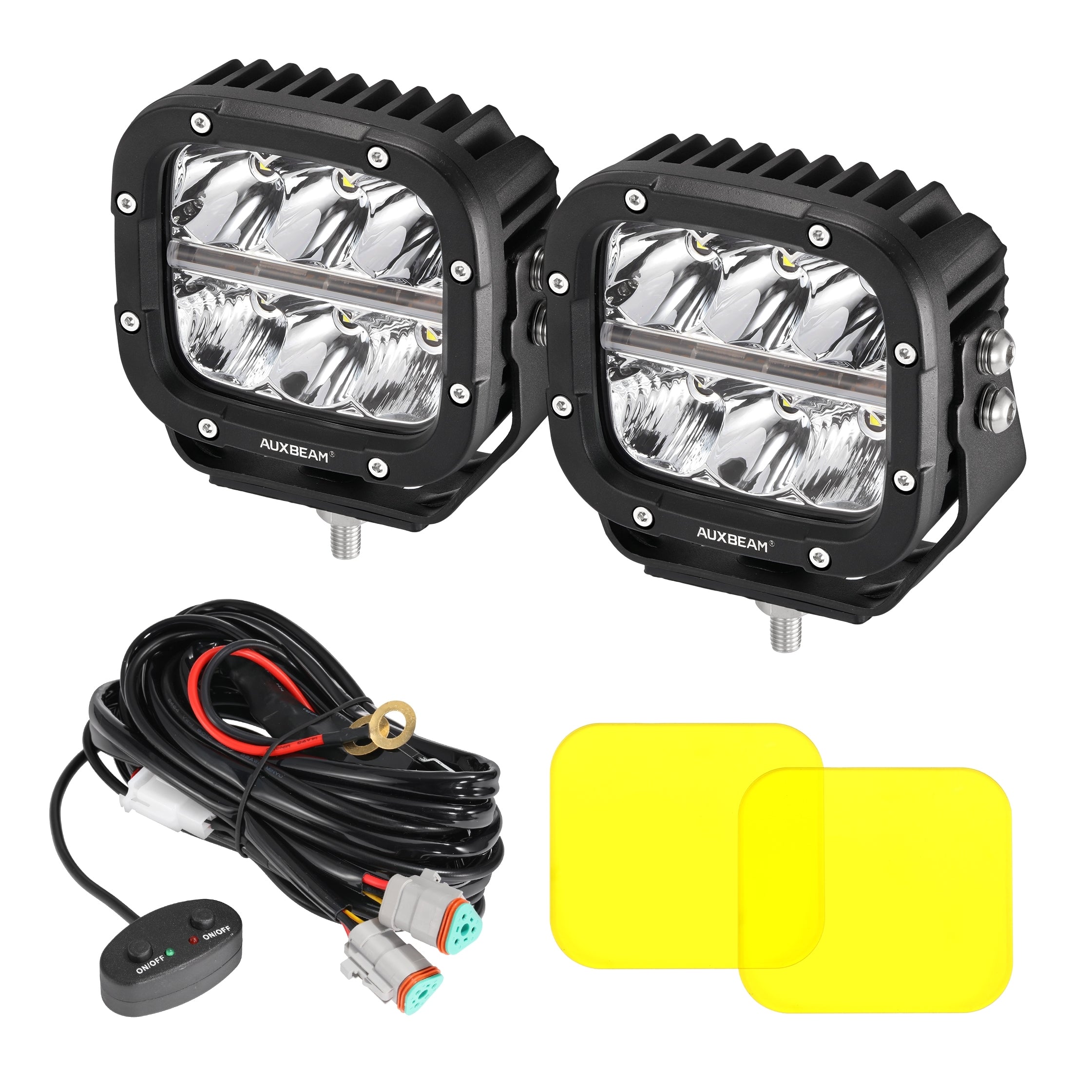 5 Inch 132W White/Amber LED Pods with Amber DRL & Additional Amber Covers for SUV Jeep Ford Off-road Pickup Truck Tractor